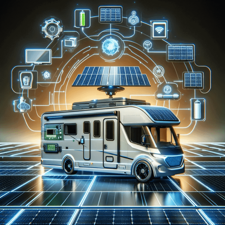 10.DALL·E 2024 01 23 10.07.00 A futuristic and innovative image showcasing advanced energy systems in camping vans. The image should depict a modern camping van equipped with cutti