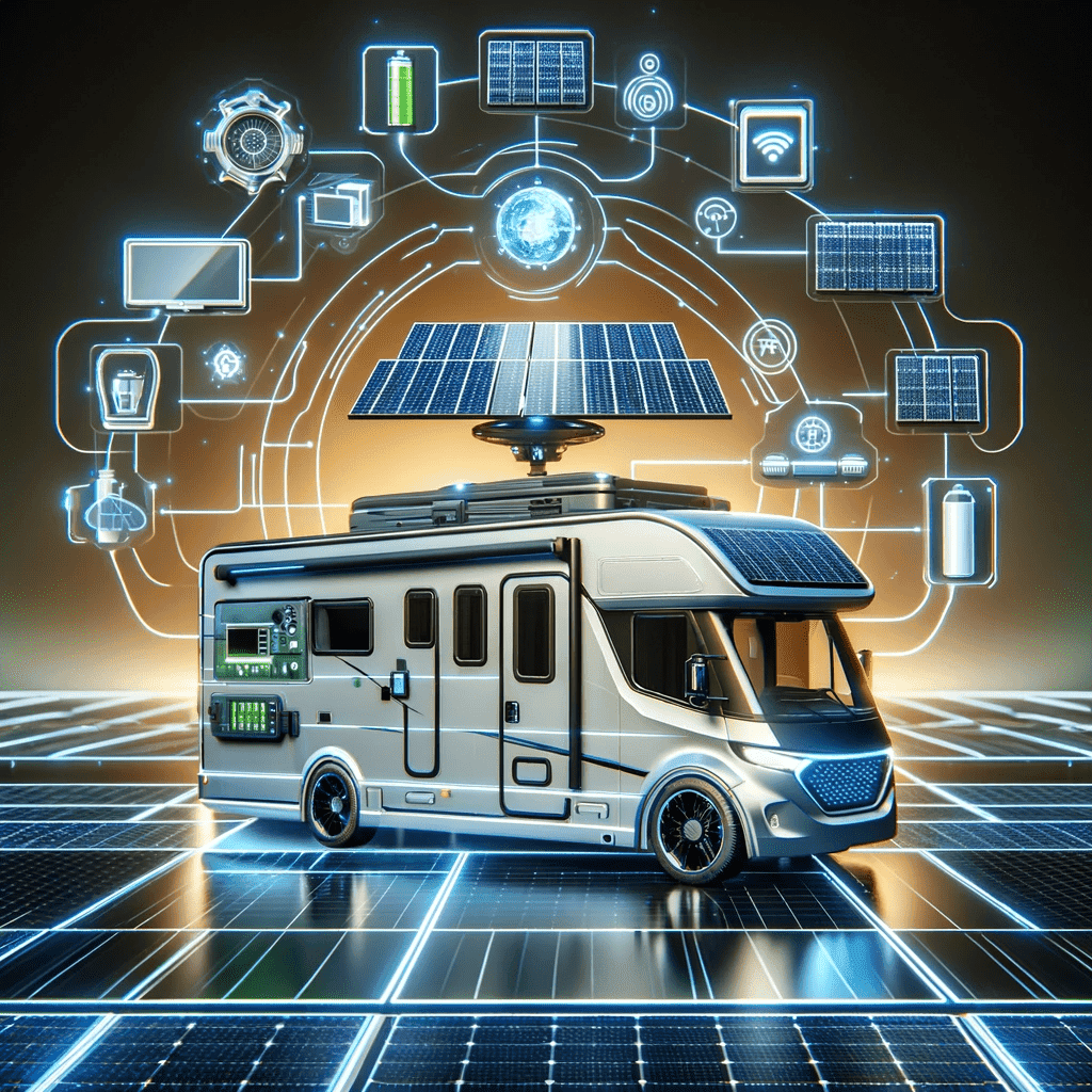 10.DALL·E 2024 01 23 10.07.00 A futuristic and innovative image showcasing advanced energy systems in camping vans. The image should depict a modern camping van equipped with cutti