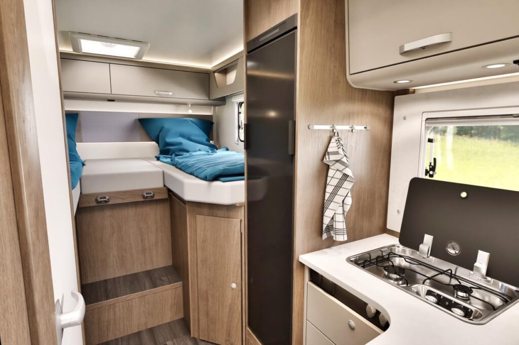 Les lits jumeaux du camping-car profilé du constructeur Carado - Modèle T328