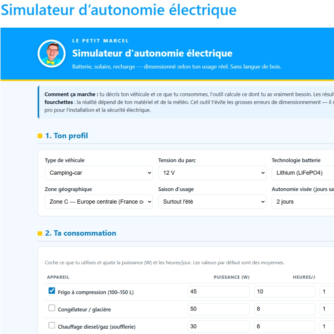 Simulateur d’autonomie électrique pour camping-car – Image 2