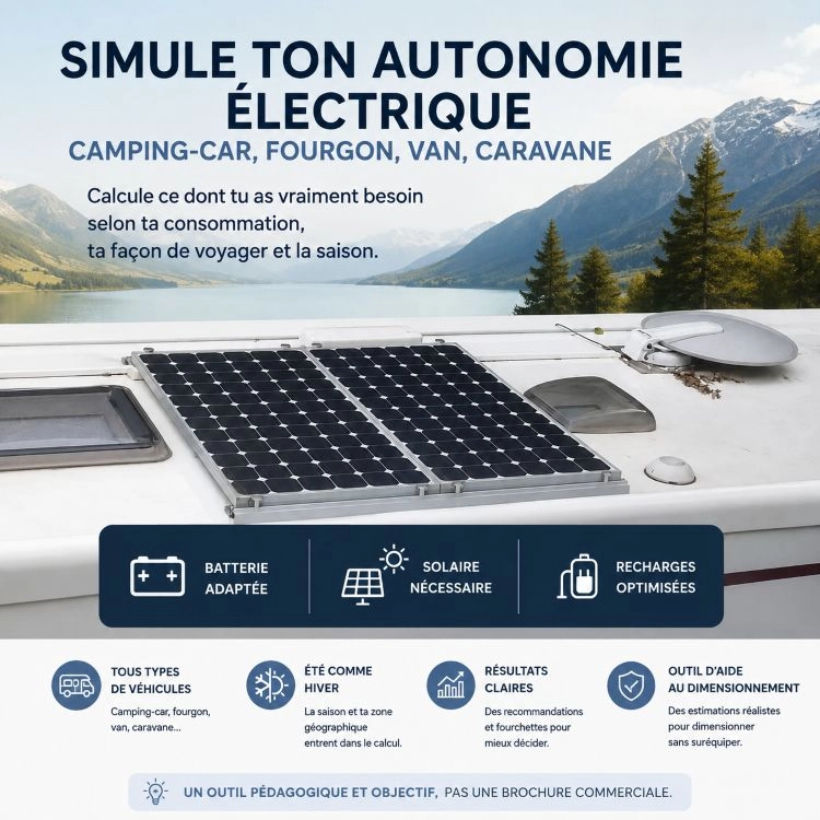 Simulateur autonomie électrique camping-car pour batterie, solaire et recharge